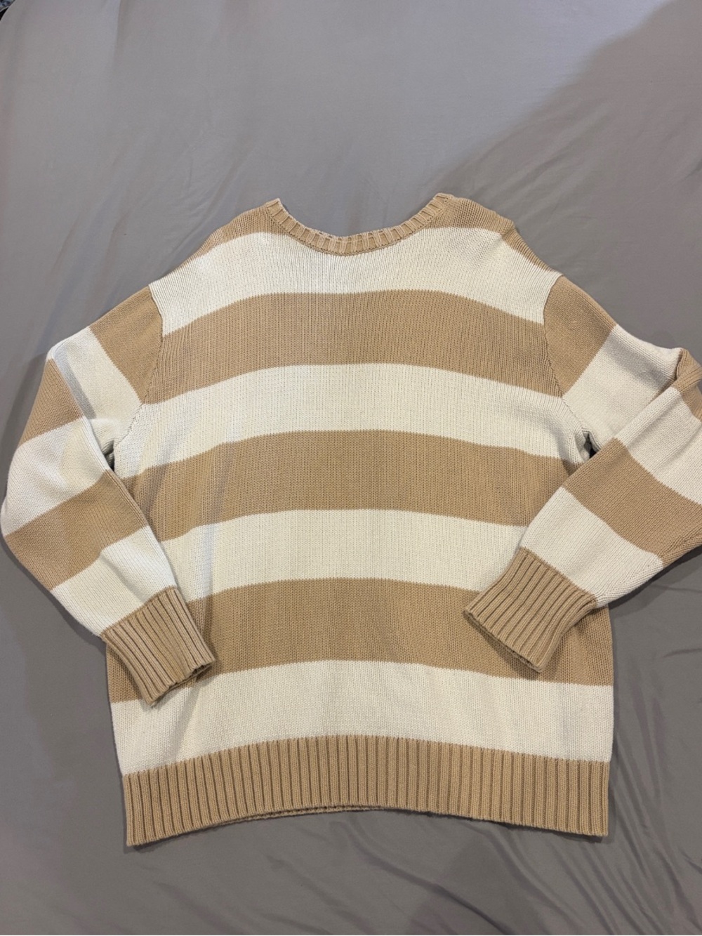 Brandy Melville Beige and Cream Striped Crewneck Sweater